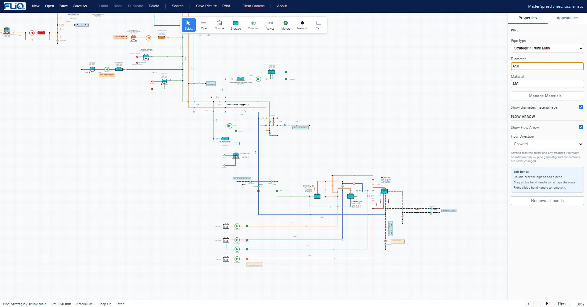 FLIQ desktop application: schematic canvas, symbol toolbar and properties panel.